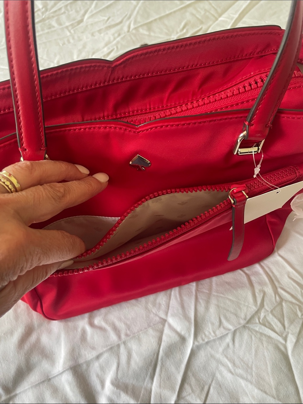 NWT kate spade Red canvas Tote with Gold Spade Accent - Picture 7 of 10